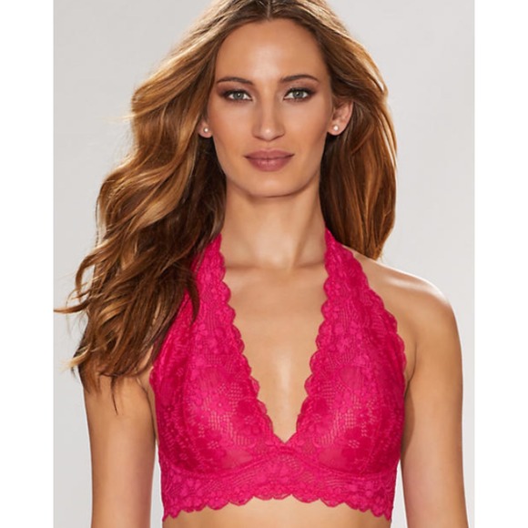 Intimately Free People Halter Bra Top NWT Hot Pink Lace Lingerie - Picture 1 of 9